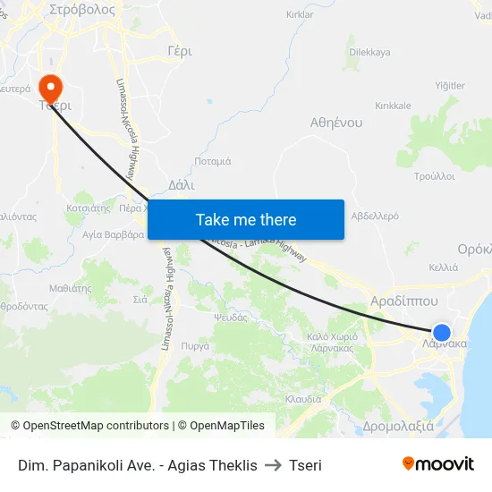Dim. Papanikoli Ave. - Ag. Theklis to Tseri map
