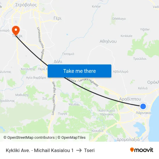 Kykliki Ave. - Michail Kasialou to Tseri map