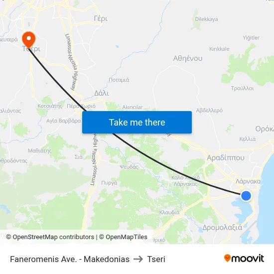 Faneromeni Avenue - Macedonia to Tseri map