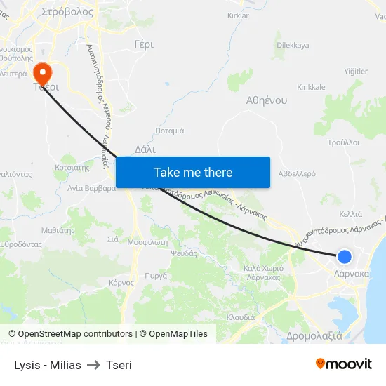 Lysis - Milias to Tseri map
