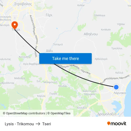 Lysis - Trikomou to Tseri map