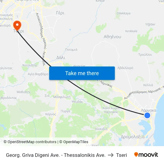 George Griva Digeni Avenue - Thessaloniki Avenue to Tseri map
