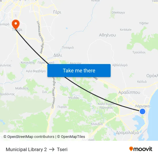 Municipal Library 2 to Tseri map