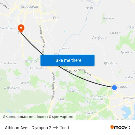 Athinon Ave. - Olympou to Tseri map
