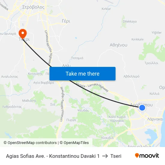Ag. Sofias Ave. - Konstantinou Davaki to Tseri map