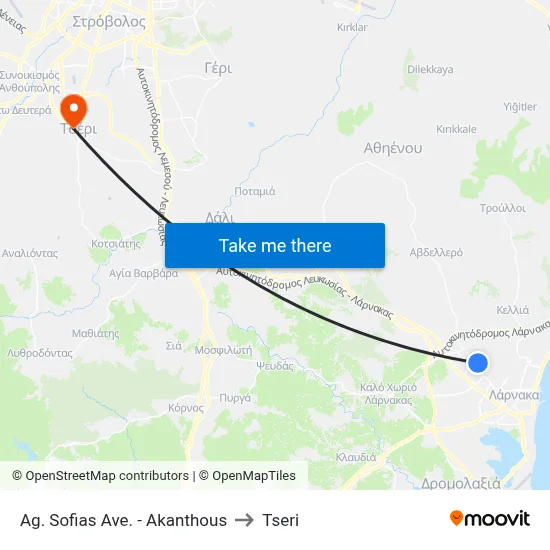 Ag. Sofias Ave. - Akanthous to Tseri map