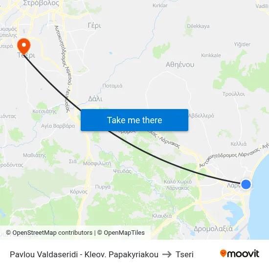 Pavlos Valdaseridi - Kleovoulou Papakyriakou to Tseri map