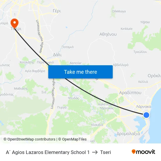 A´ Agios Lazaros Elementary School 1 to Tseri map