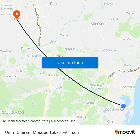 Umm Charam Mosque Tekke to Tseri map