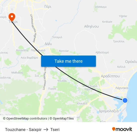 Touzchane - Shakespeare to Tseri map