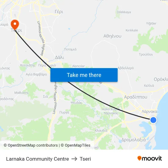 Larnaca Community Centre to Tseri map