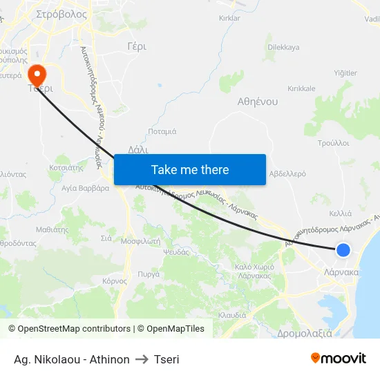 Ag. Nikolaou - Athinon to Tseri map