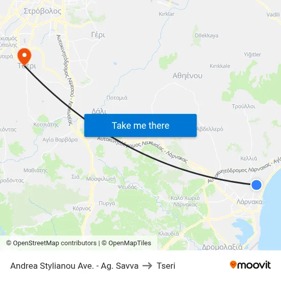 Andrea Stylianou Ave. - Ag. Savva to Tseri map