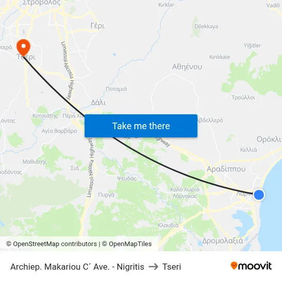 Archbishop Makarios III Ave. - Nigritis to Tseri map