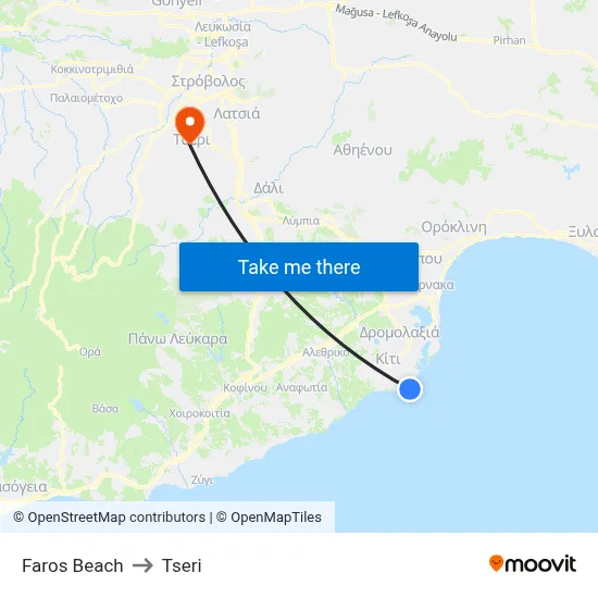 Faros Beach to Tseri map