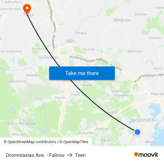 Dromolaxia Avenue - Falirou to Tseri map