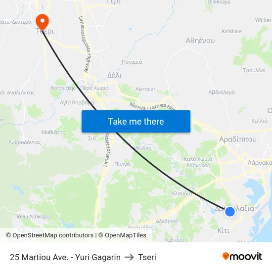 25 Martiou Ave. - Yuri Gagarin to Tseri map
