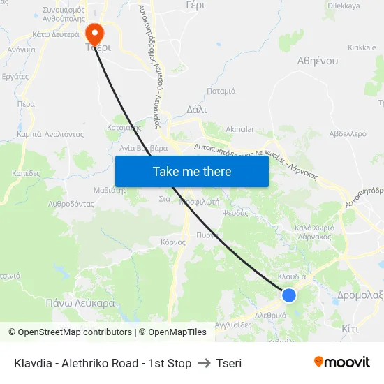 Klavdia - Alethriko Road - 1st Stop to Tseri map