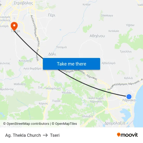 Ag. Thekla Church to Tseri map