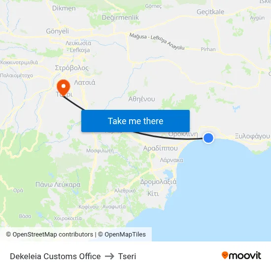 Dekeleia Customs Office to Tseri map