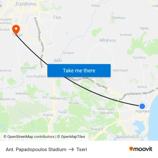 Ant. Papadopoulos Stadium to Tseri map