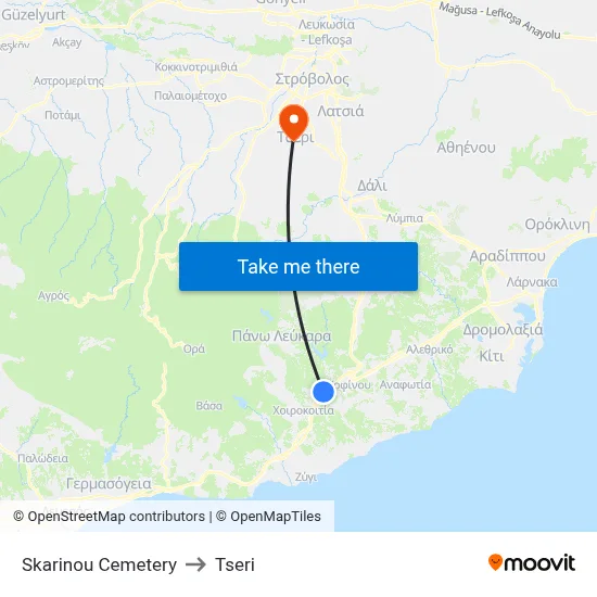 Skarinou Cemetery to Tseri map