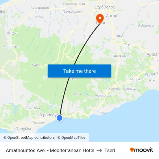 Amathountos Ave. - Mediterranean Hotel to Tseri map