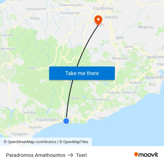 Paradromos Amathountos to Tseri map