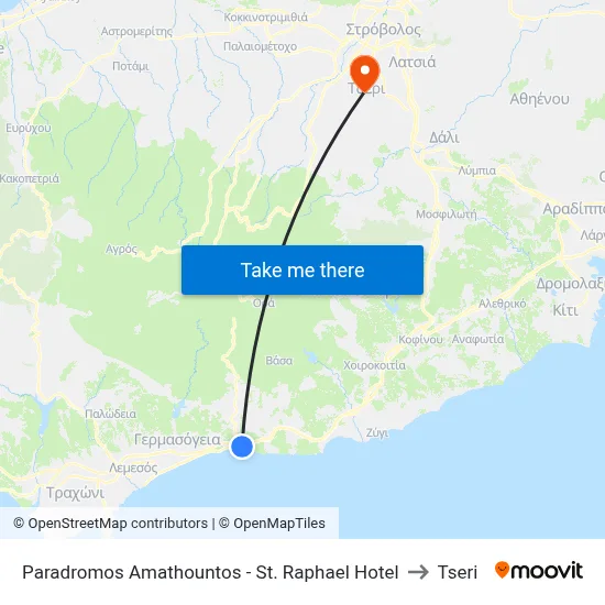 Amathous Parallel Road - St. Raphael Hotel to Tseri map