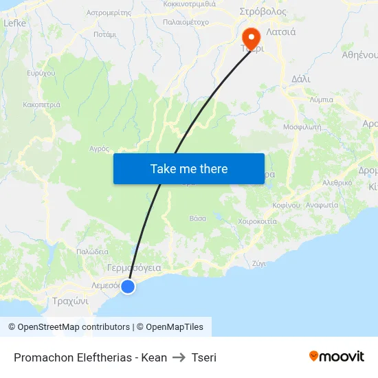Promachon Eleftherias - Kean to Tseri map