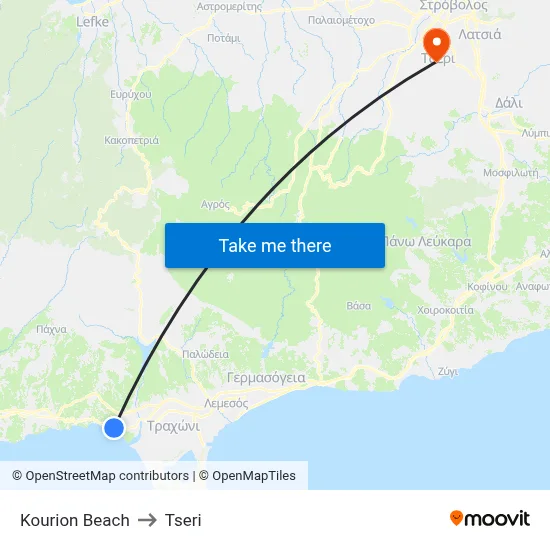 Kourion Beach to Tseri map