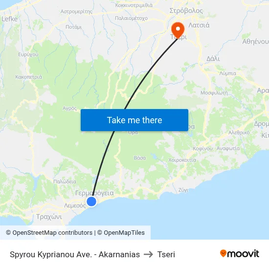 Spyrou Kyprianou Ave - Akarnanias to Tseri map