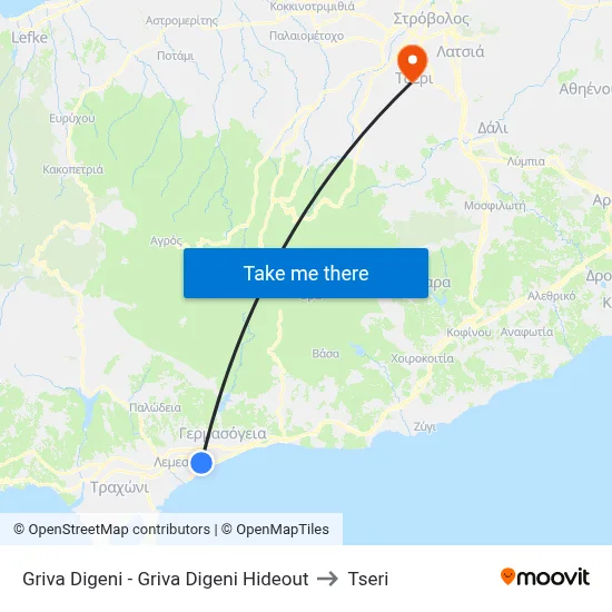 Griva Digeni - Griva Digeni Hideout to Tseri map