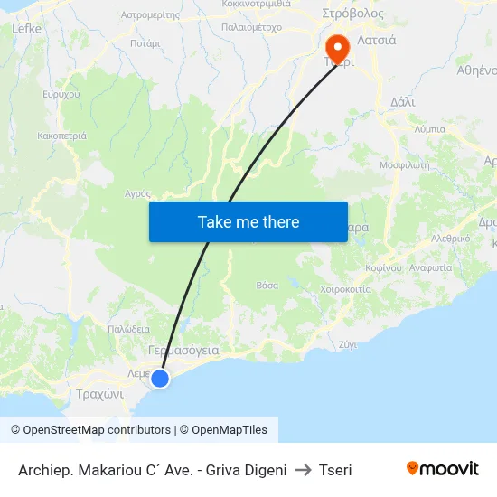 Archiep. Makariou C´ Ave. - Griva Digeni to Tseri map