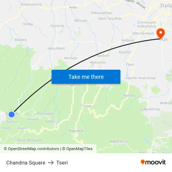 Chandria Square to Tseri map