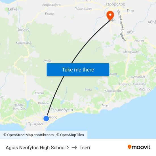 St. Neophytos High School 2 to Tseri map