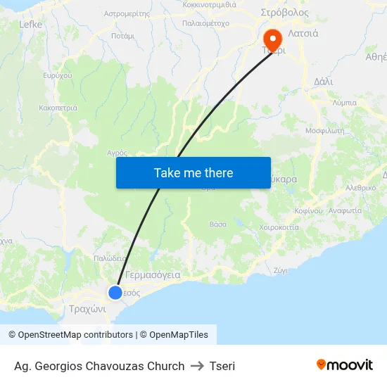 Ag. Georgios Chavouzas Church to Tseri map