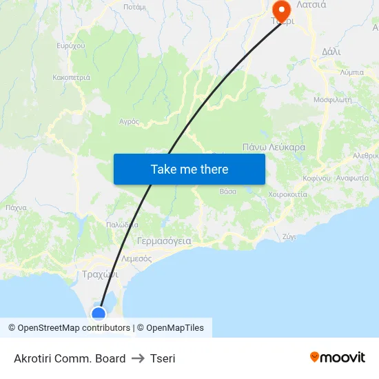 Akrotiri Comm. Board to Tseri map