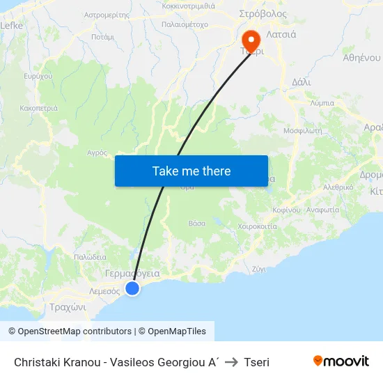 Christaki Kranou - Vasileos Georgiou A´ to Tseri map