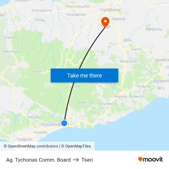 Ag. Tychonas Comm. Board to Tseri map