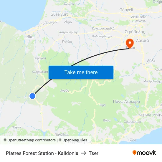 Platres Forest Station - Kalidonia to Tseri map