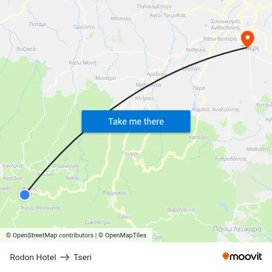 Rodon Hotel to Tseri map
