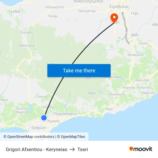 Grigoris Afxentiou - Kyrenia to Tseri map