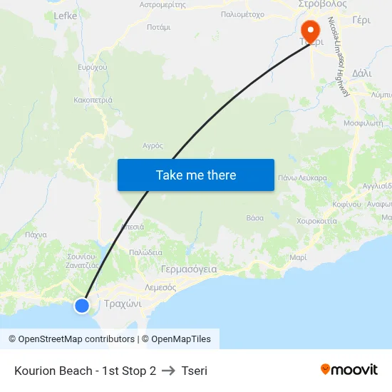 Kourion Beach - 1st Stop 2 to Tseri map