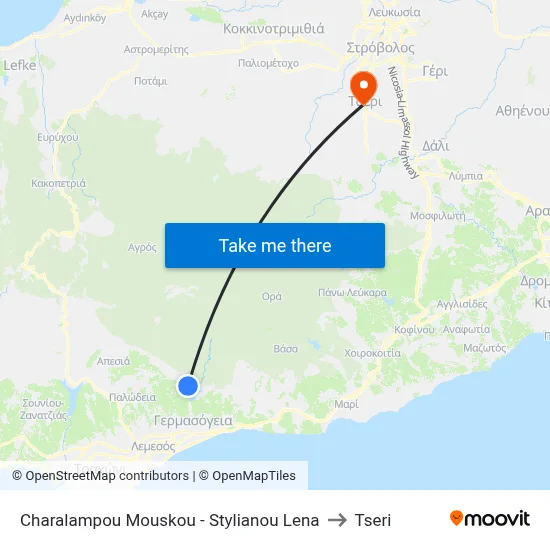 Charalampou Mouskou - Stylianou Lena to Tseri map