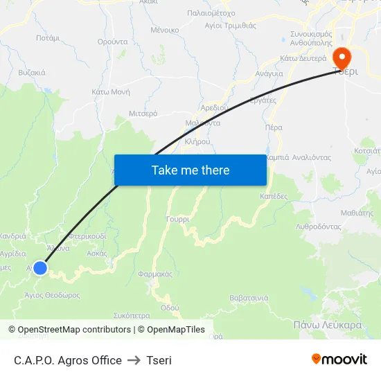 C.A.P.O. Agros Office to Tseri map