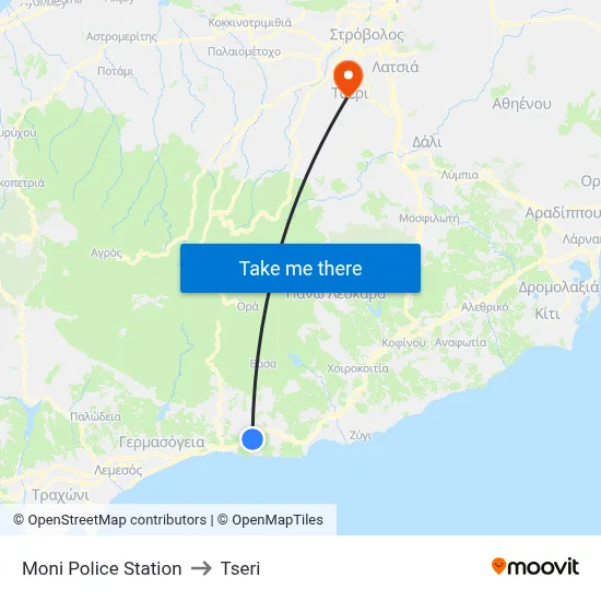 Moni Police Station to Tseri map