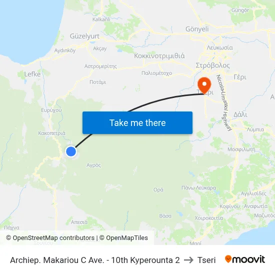 Archiep. Makariou C Ave. - 10th Kyperounta 2 to Tseri map