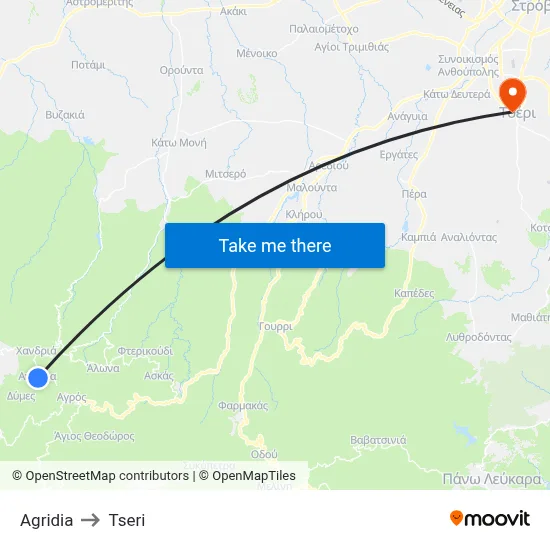 Agridia to Tseri map