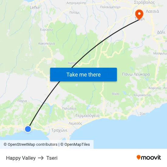 Happy Valley to Tseri map